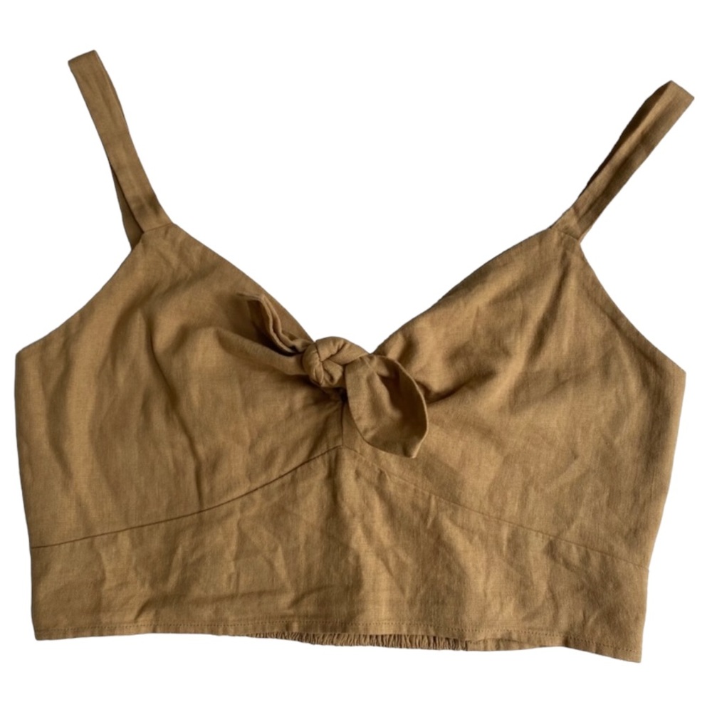 Universal Thread Khaki Linen Bralette Crop Top With Bow